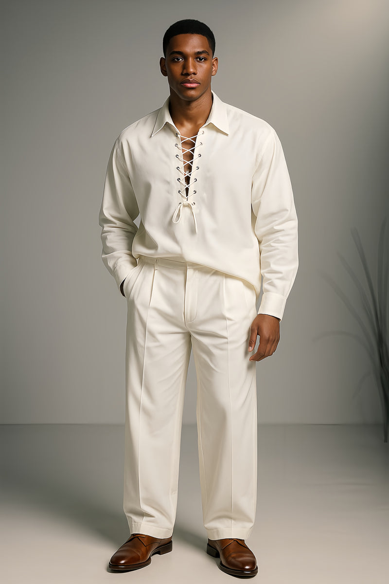 Luxe Heritage - Korean-Inspired Lace-Up Long-Sleeve Shirt