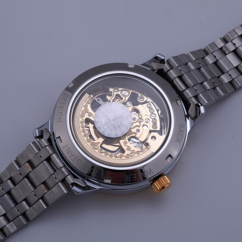 BYINO Two-Tone Skeleton Automatic Watch