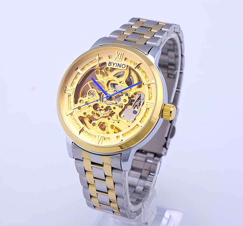 BYINO Two-Tone Skeleton Automatic Watch