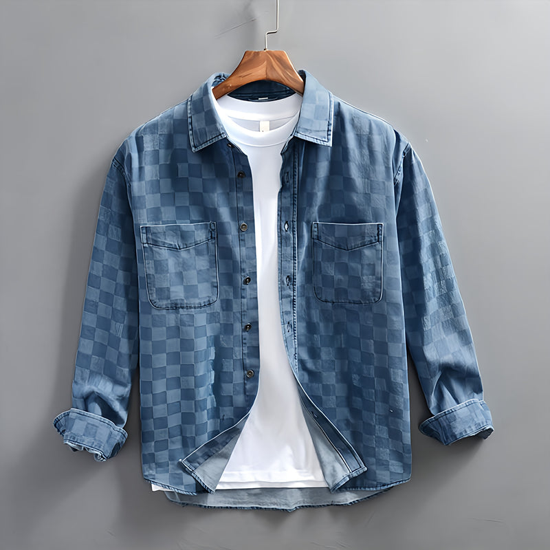 Z996 Highland Plaid Denim Jacket – Blue & Black Edition