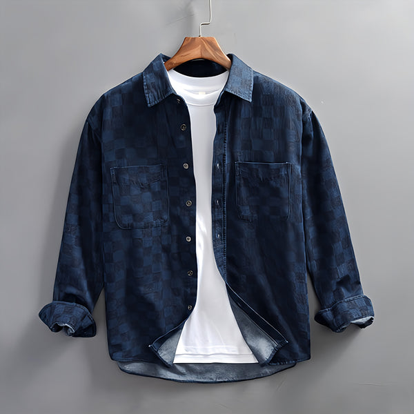Z996 Highland Plaid Denim Jacket – Blue & Black Edition