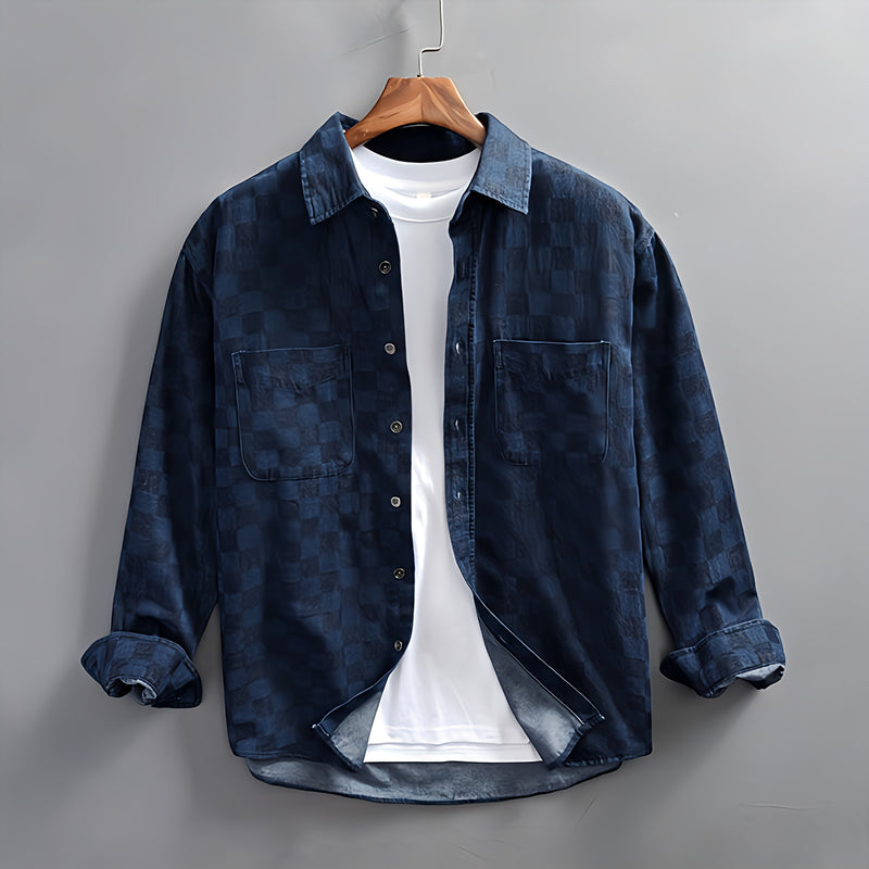 Z996 Highland Plaid Denim Jacket – Blue & Black Edition