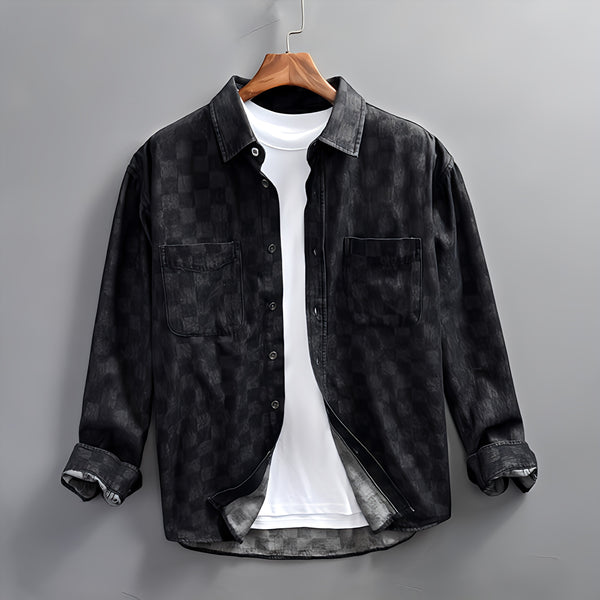 Z996 Highland Plaid Denim Jacket – Blue & Black Edition