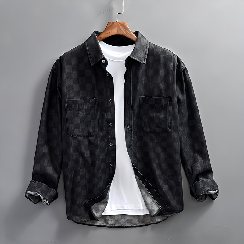 Z996 Highland Plaid Denim Jacket – Blue & Black Edition