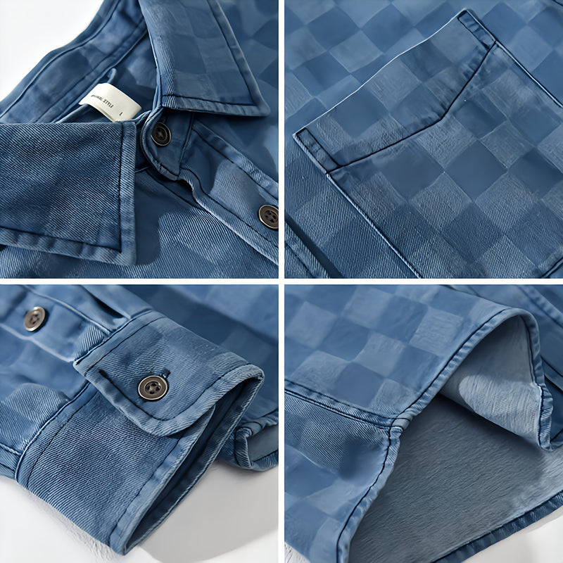 Z996 Highland Plaid Denim Jacket – Blue & Black Edition