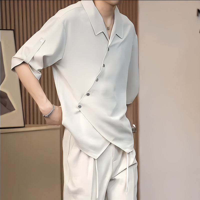Asym Drape Ice-Silk Wrap Shirt