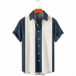 Retro Diamond-Stripes Resort Shirt