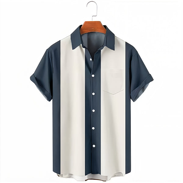 Retro Diamond-Stripes Resort Shirt