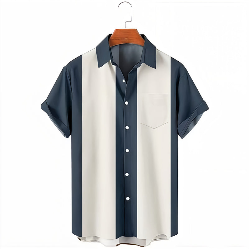Retro Diamond-Stripes Resort Shirt