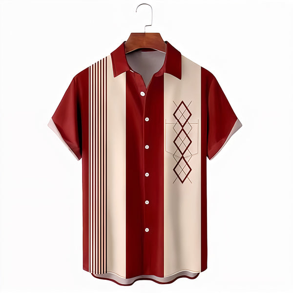 Retro Diamond-Stripes Resort Shirt