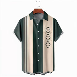 Retro Diamond-Stripes Resort Shirt