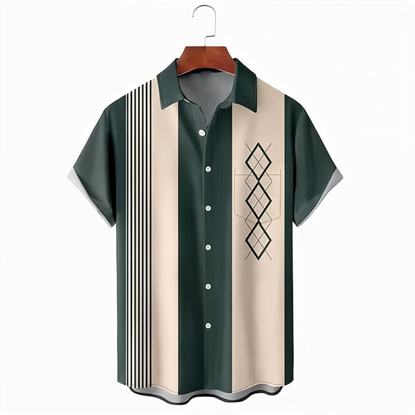 Retro Diamond-Stripes Resort Shirt