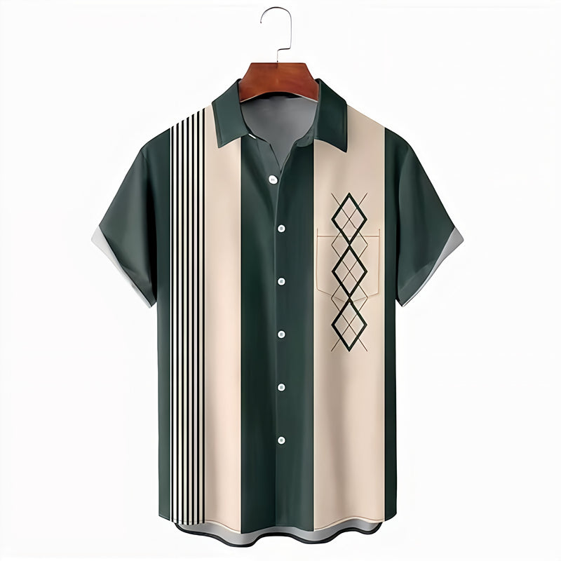 Retro Diamond-Stripes Resort Shirt