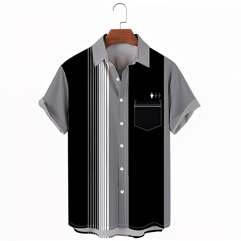 Retro Diamond-Stripes Resort Shirt