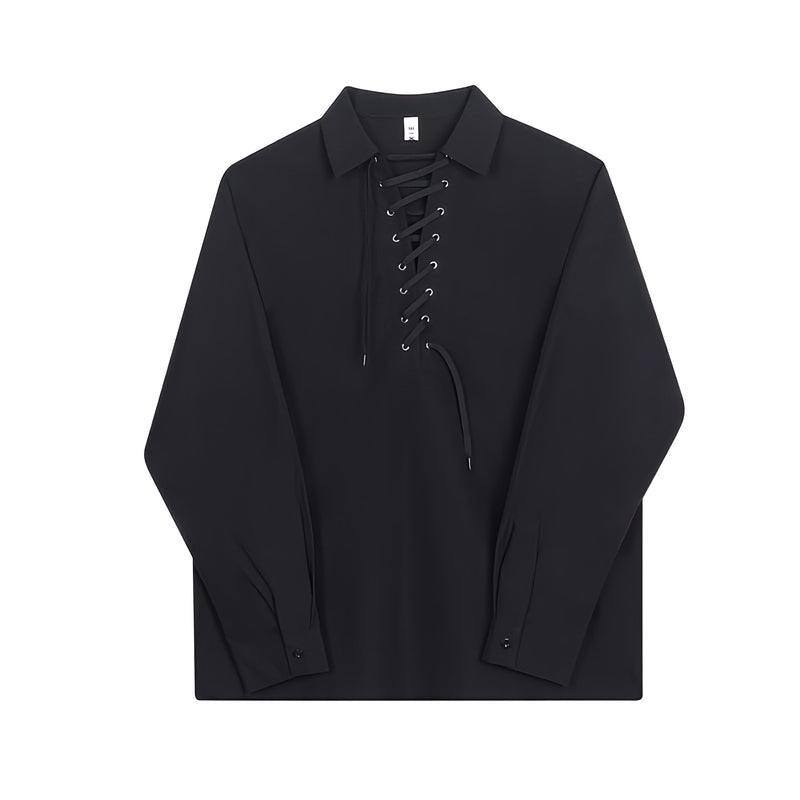 Luxe Heritage - Korean-Inspired Lace-Up Long-Sleeve Shirt