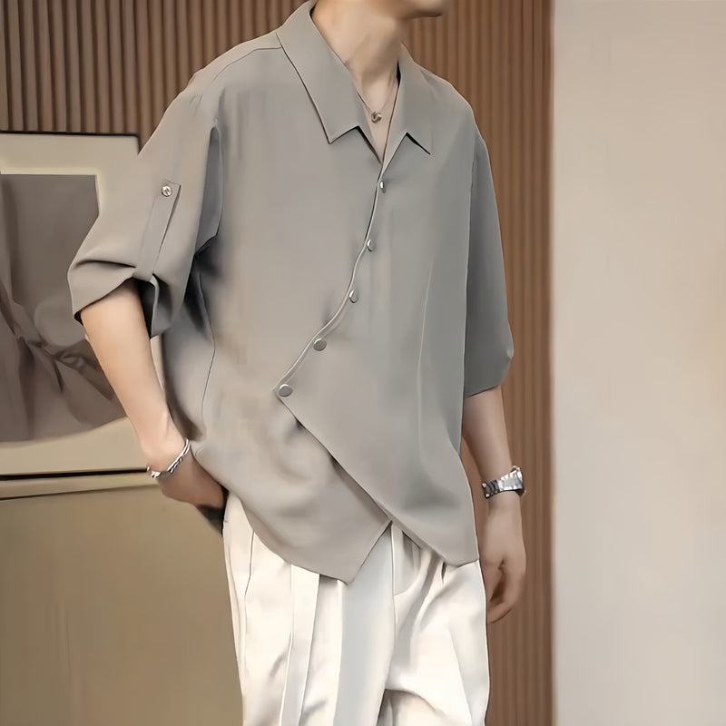 Asym Drape Ice-Silk Wrap Shirt