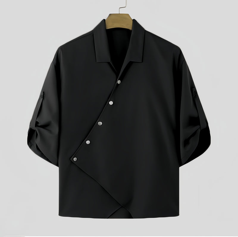 Asym Drape Ice-Silk Wrap Shirt